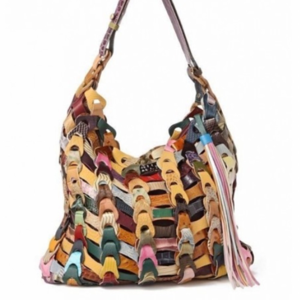STUNNING ANTHROPOLOGIE LINKED SPECTRUM BOHO TOTE BAG BY De.De